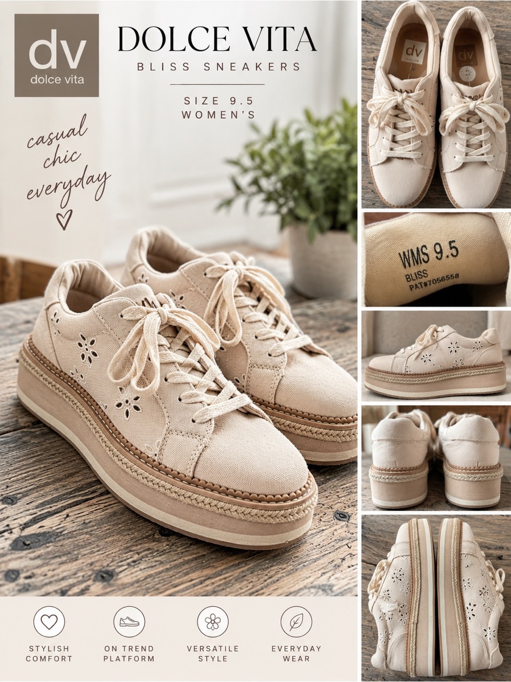 Dolce Vita Cream Platform Canvas Sneakers with Eyelet Floral Cutouts